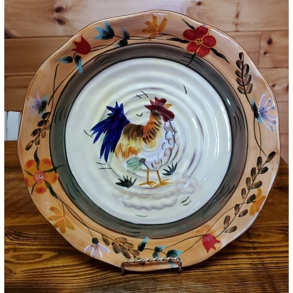 Hand Painted Large Dinner Plate Rooster Platter Farm House